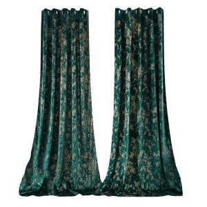 Green Gold Foil Blackout Eyelet Curtains - 46x54 Inch Drop - 2 Panel