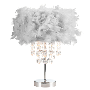 Chandelier Style Soft Grey Feather Table Lamp with Waterfall Drops