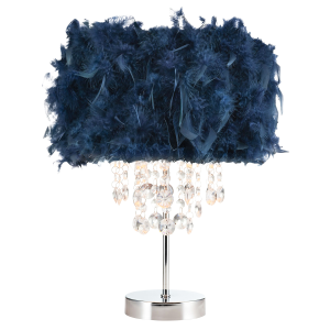 Chandelier Style Midnight Blue Feather Table Lamp with Waterfall Drops
