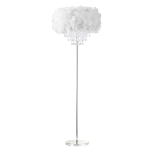 Modern Chandelier Style White Feather Floor Lamp with Waterfall Drops