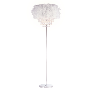Modern Chandelier Style Grey Feather Floor Lamp with Waterfall Drops