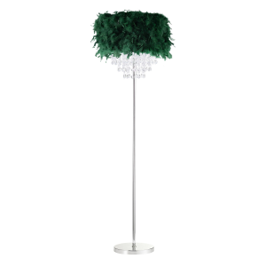 Chandelier Style Forest Green Feather Floor Lamp with Waterfall Drops