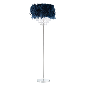 Chandelier Style Midnight Blue Feather Floor Lamp with Waterfall Drops