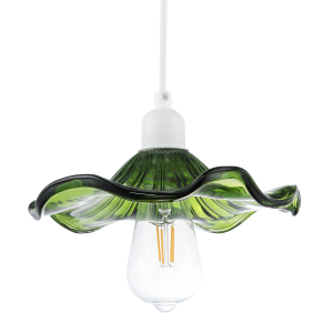 Designer Ribbed Emerald Glass Pendant Shade with Wavy Ruffled Edge