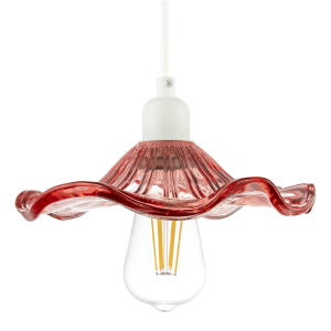 Designer Ribbed Rose Pink Glass Pendant Shade with Wavy Ruffled Edge
