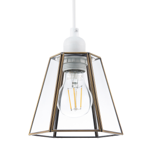 Industrial Lantern Pendant Shade in Antique Brass with Clear Glass