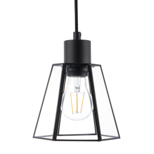 Industrial Lantern Pendant Lamp Shade in Matte Black with Clear Glass