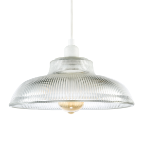 Classic American Diner Clear Ribbed Glass Ceiling Pendant Light Shade