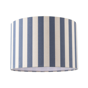 Amparo Blue and Oatmeal Linen Striped Drum Lampshade with Fabric Inner