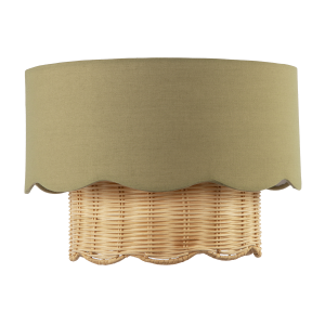Dark Olive Linen Fabric and Natural Rattan Scallop Pendant Lamp Shade