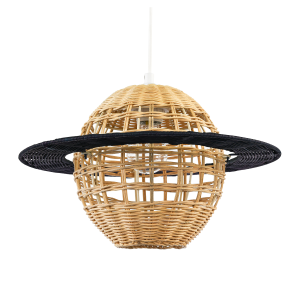 Saturn Planet Childrens Pendant Light Shade in Brown and Black Rattan