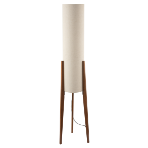 Designer Floor Lamp with Natural Linen Shade and Wooden Tripod Legs