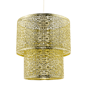 Moroccan Double Drum Tier East Fit Pendant Shade in Polished Gold
