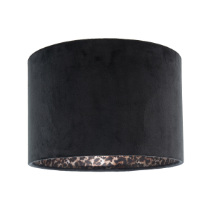 Black Velvet Lamp Shade with Inner Leopard Print Satin Shimmer Lining
