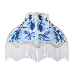 Vibrant Blue Floral Handmade Victorian Lamp Shade with White Trims