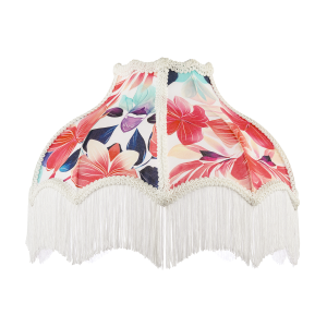 Multi Coloured Vivid Floral Victorian Light Shade with White Trims