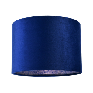 Deep Sea Blue Velvet Drum Lamp Shade with Inner Floral Pattern Lining