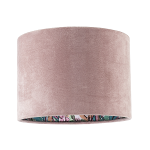 Rose Pink Velvet Drum Lamp Shade with Inner Watercolour Floral Pattern