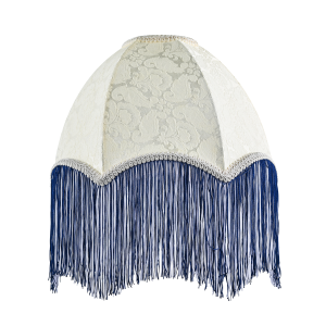Cream Floral Victorian Velvet Shade with Navy Blue and White Tassels