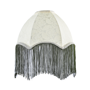 Cream Floral Victorian Velvet Shade with Dark Green and White Tassels