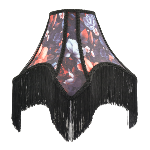 Large Vintage 1920s Victorian Black Lamp Shade with Coloured Flowers