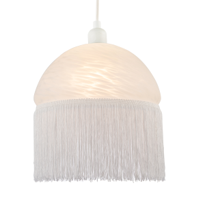 Traditional Opal White Domed Glass Pendant Shade with Long Tassels