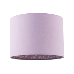 Lilac Cotton Drum Lamp Shade with Inner White Floral Pattern Lining