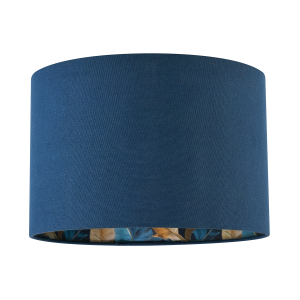 Modern Midnight Blue Linen Lamp Shade with Leaf Floral Pattern Lining