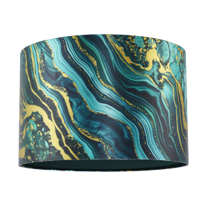 Modern Green and Gold Satin Fabric Lamp Shade with Wavy Marble Design