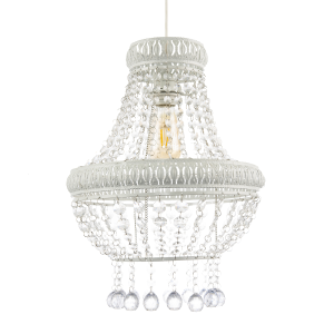 Vintage and Ornate White Metal Pendant Light Shade with Clear Acrylic