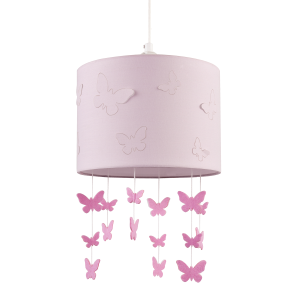 Soft Pink Cotton Fabric Childrens Pendant Shade with Butterfly Decor