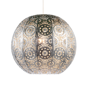 Spherical Vintage Moroccan Pendant Lamp Shade in Shiny Silver Metal