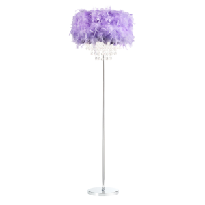 Modern Chandelier Style Lilac Feather Floor Lamp with Waterfall Drops