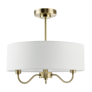 Chic Chandelier Semi Flush Ceiling Light in Antique Brass with Shade