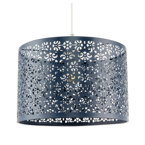 Midnight Blue Moroccan Metal Pendant Lamp Shade with Floral Decoration