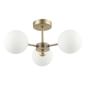 Contemporary Antique Brass Ceiling Lamp with Opal Globe Glass Shades