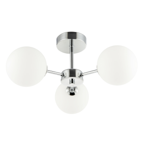 Contemporary Polished Chrome Ceiling Lamp with Opal Globe Glass Shades