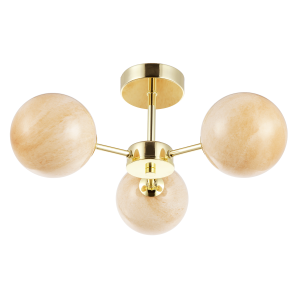 Designer Polished Gold Ceiling Light with Amber Marble Glass Shades