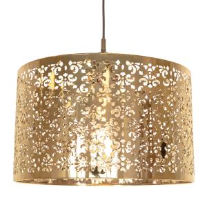 Moroccan Designed Large Gold Metal Pendant Shade with Floral Decor