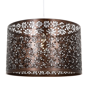 Moroccan Designed Large Bronze Metal Pendant Shade with Floral Decor