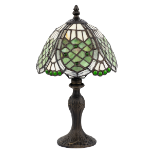 Classic Hand Crafted Round Beaded Tiffany Table Lamp in Toned Green
