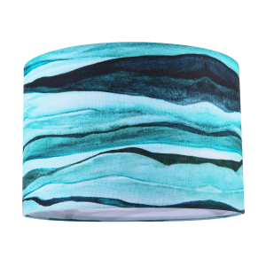 Sea Waves Drum Lamp Shade in Teal Duck Egg and Navy Blue - 30cm Linen