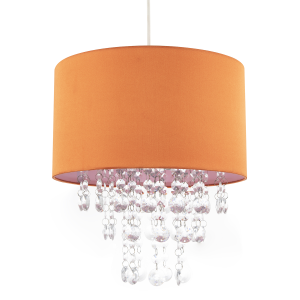 Modern Orange Satin Fabric Pendant Shade with Clear Acrylic Drops