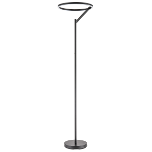 Designer Floor Lamp in Matte Black with Large LED Halo Light Ring