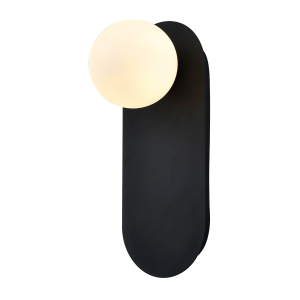 Matte Sand Black LED Wall Light with Opal White Spherical Glass Shade