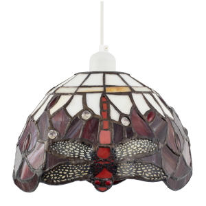 Deep Red and White Stained Glass Dragonfly Tiffany Pendant Shade