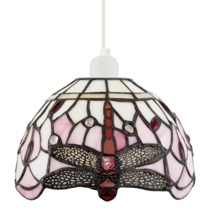 Pale Pink and White Stained Glass Dragonfly Tiffany Pendant Shade