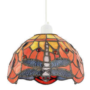 Vivid Orange and Amber Stained Glass Dragonfly Tiffany Pendant Shade