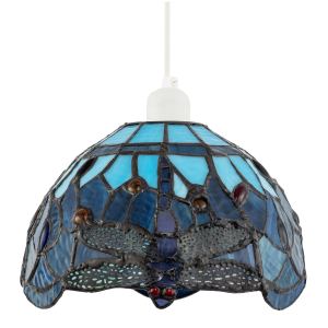 Midnight and Sky Blue Stained Glass Dragonfly Tiffany Pendant Shade