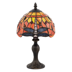 Hand Crafted Orange and Amber Stained Glass Dragonfly Tiffany Lamp